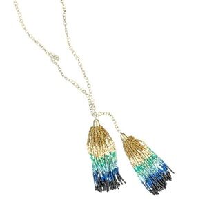 3/$30 NWT Cleo Tassel Beaded Necklace Chic Silver Gold Blue Green Boho